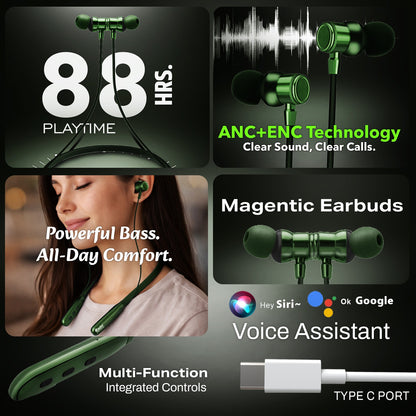Bluetooth Neckband 88Hr ENC Fast Charging SoRoo I-BAND-38 Black