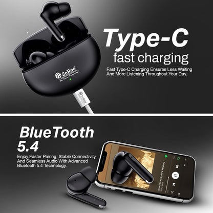 True Wireless Earbuds 42H Playtime ANC ANR Bluetooth 5.4 Type-C Fast Charging Soroo Buds 30