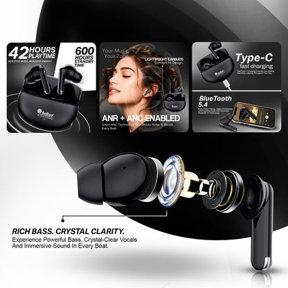 True Wireless Earbuds 42H Playtime ANC ANR Bluetooth 5.4 Type-C Fast Charging Soroo Buds 30