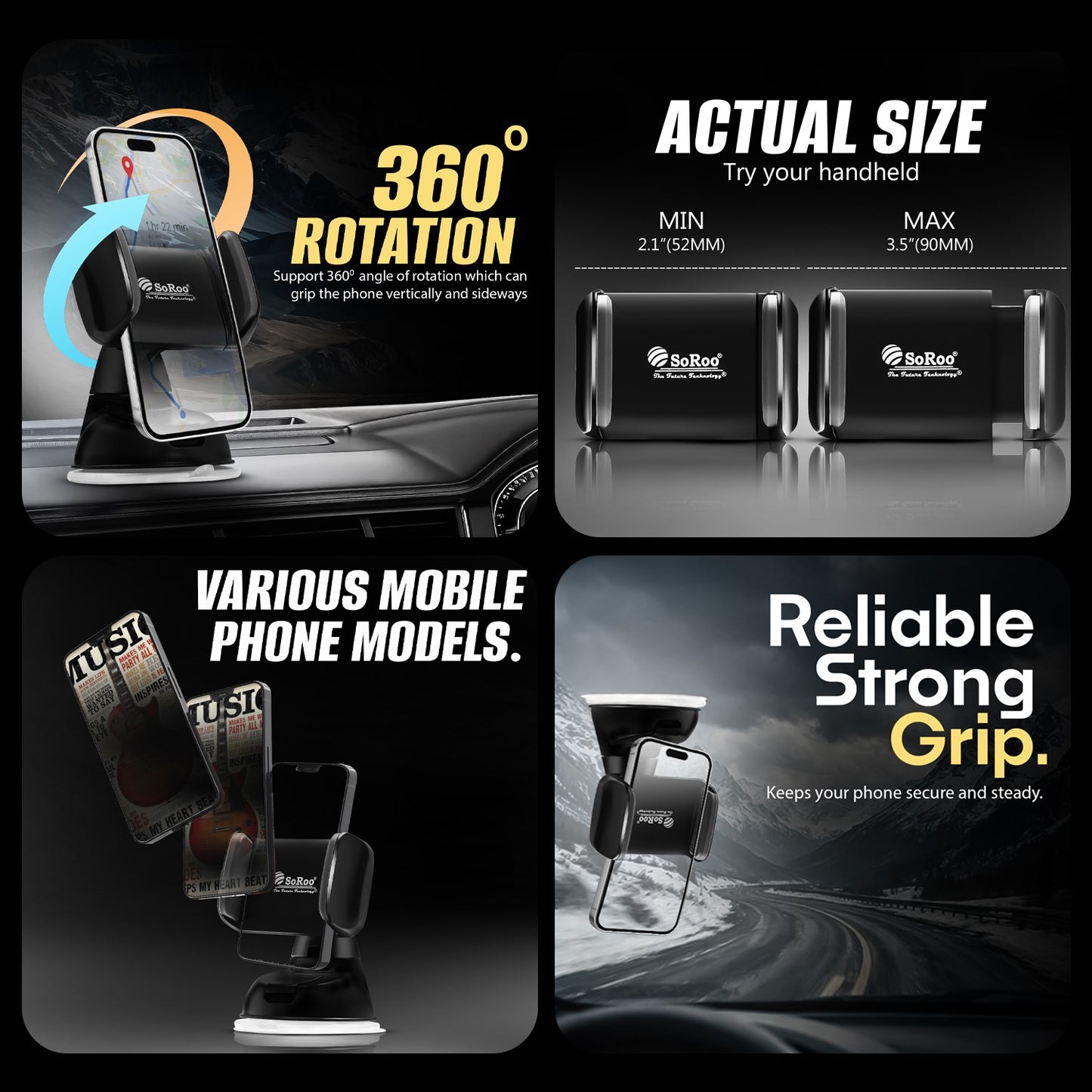 Car Mobile Holder 360° Rotation Strong Grip Soroo CH-01