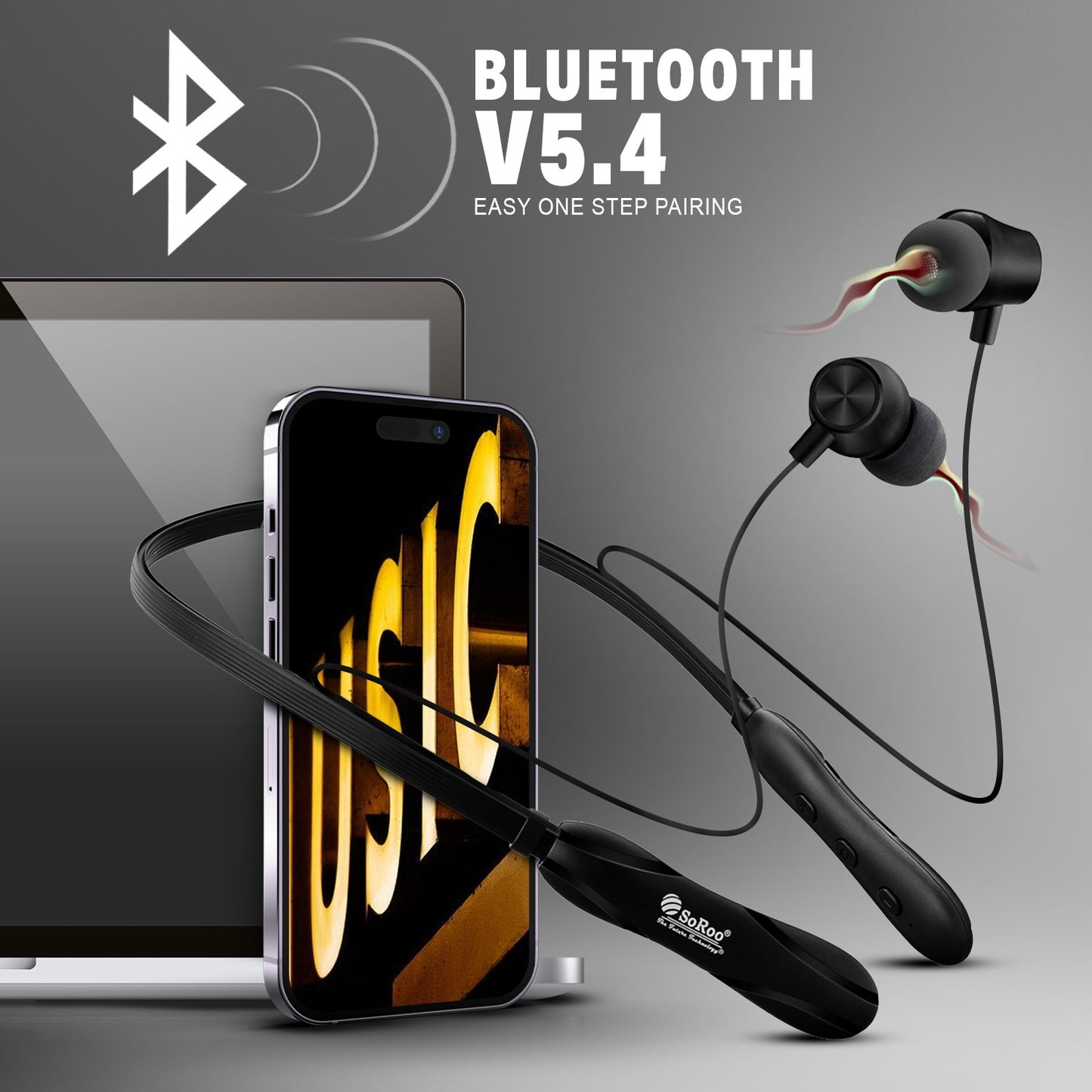Bluetooth Neckband 48Hr Fast Charging Soroo DHOOM 3 Black