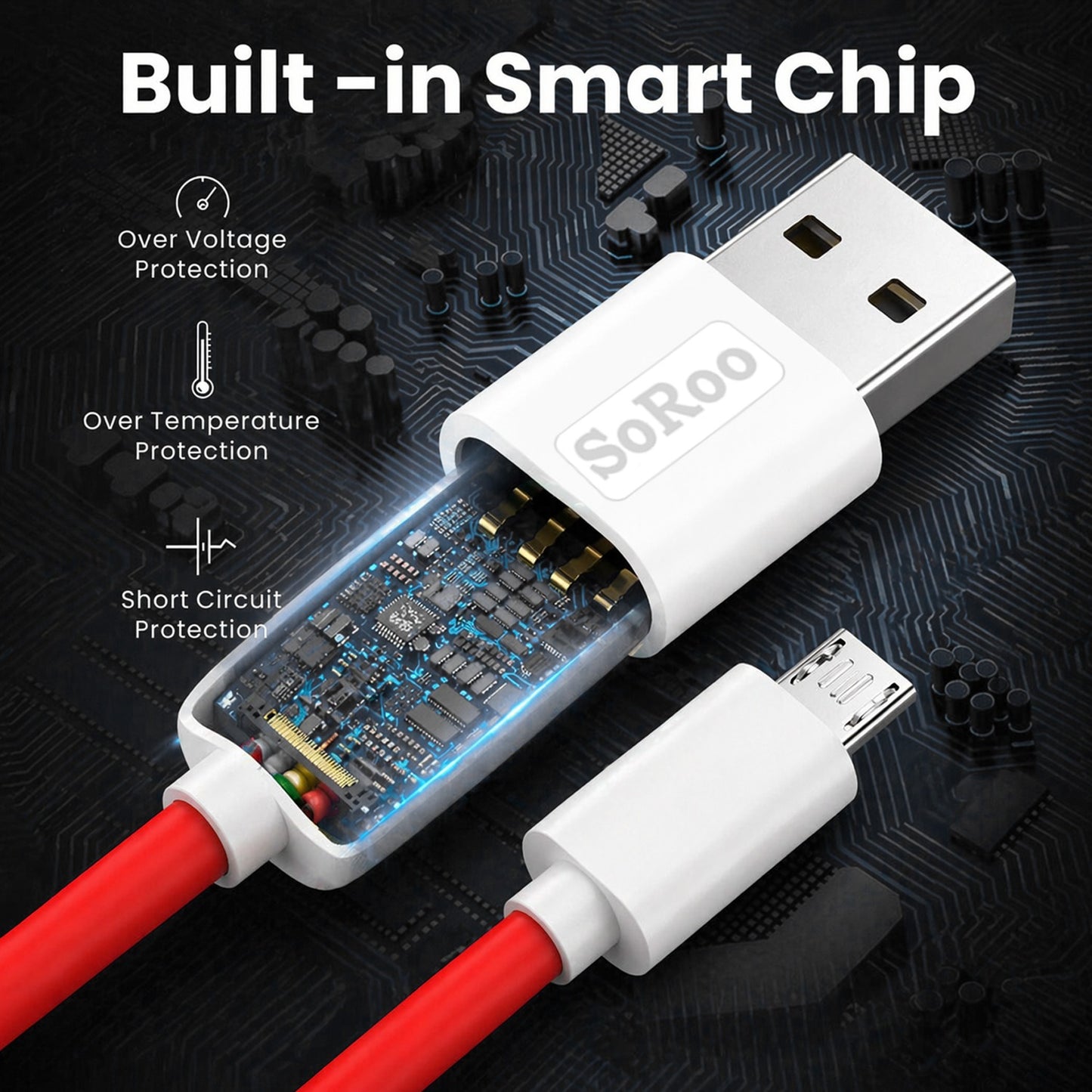 Micro USB Fast Charging Data Cable 5A 1.2M Soroo DT-02 White Red