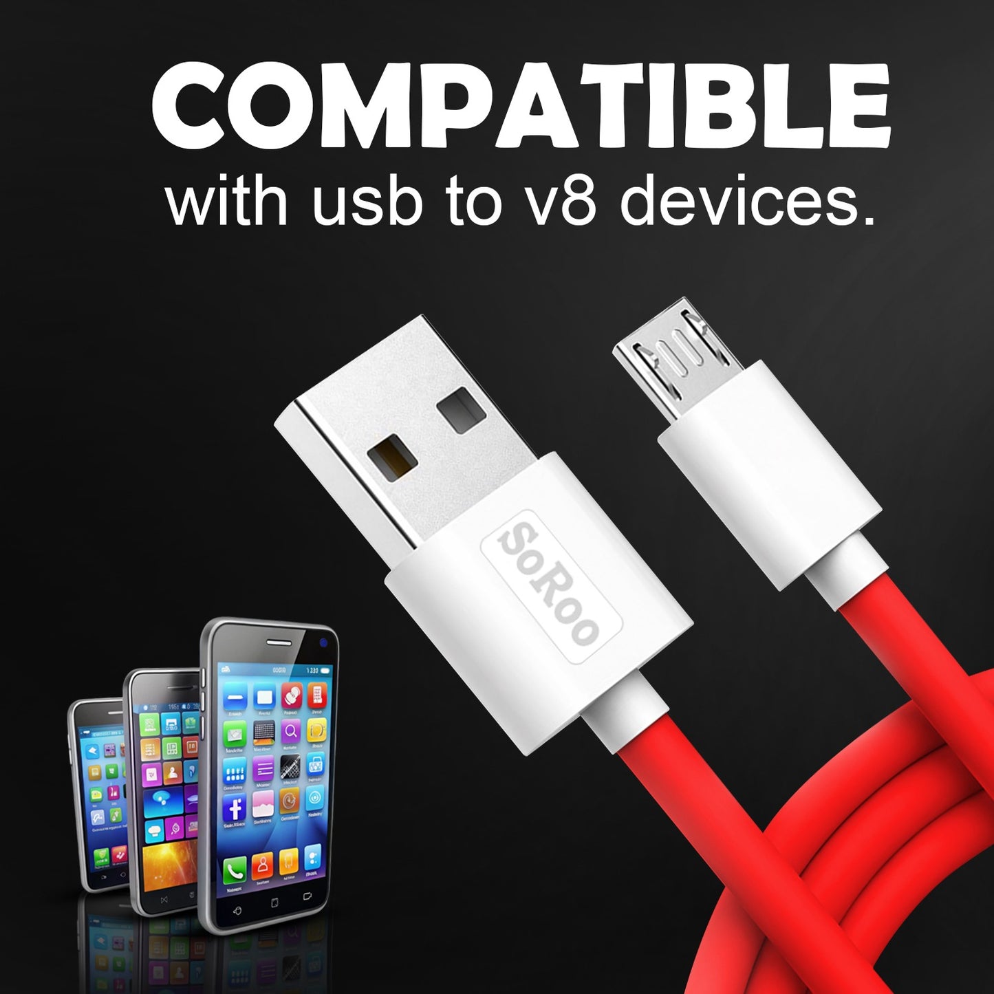 Micro USB Fast Charging Data Cable 5A 1.2M Soroo DT-02 White Red