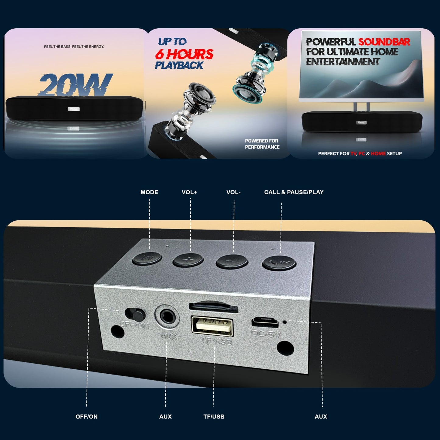 Bluetooth Soundbar 10W Super Bass Wireless Speaker Soroo SR 588 Black