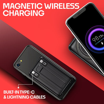Magnetic Wireless Power Bank 10000mAh  with Built-In Type-C & Lightning Cable Soroo PB-192