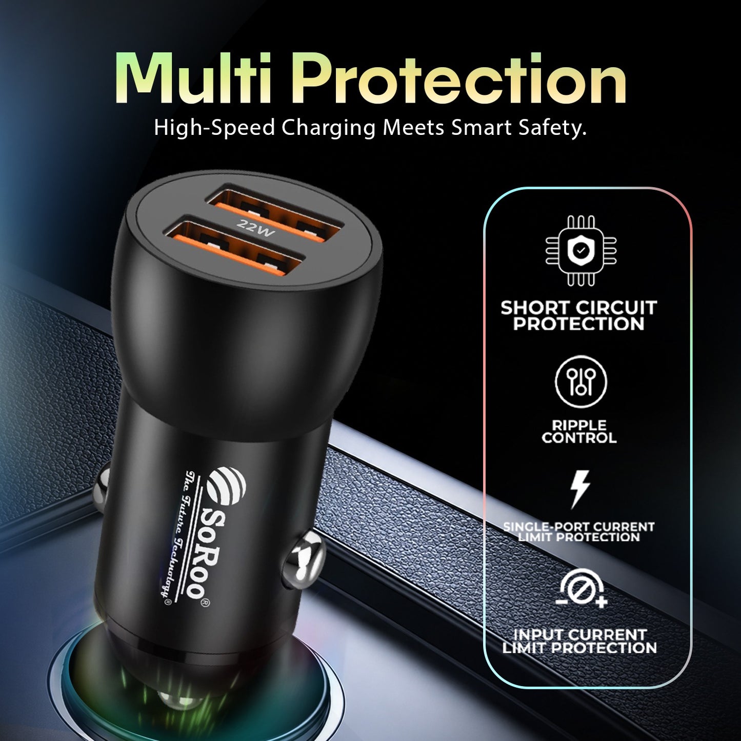 Car Charger | 20W Fast Charging Dual USB with Multi Protection Soroo SR-C-6