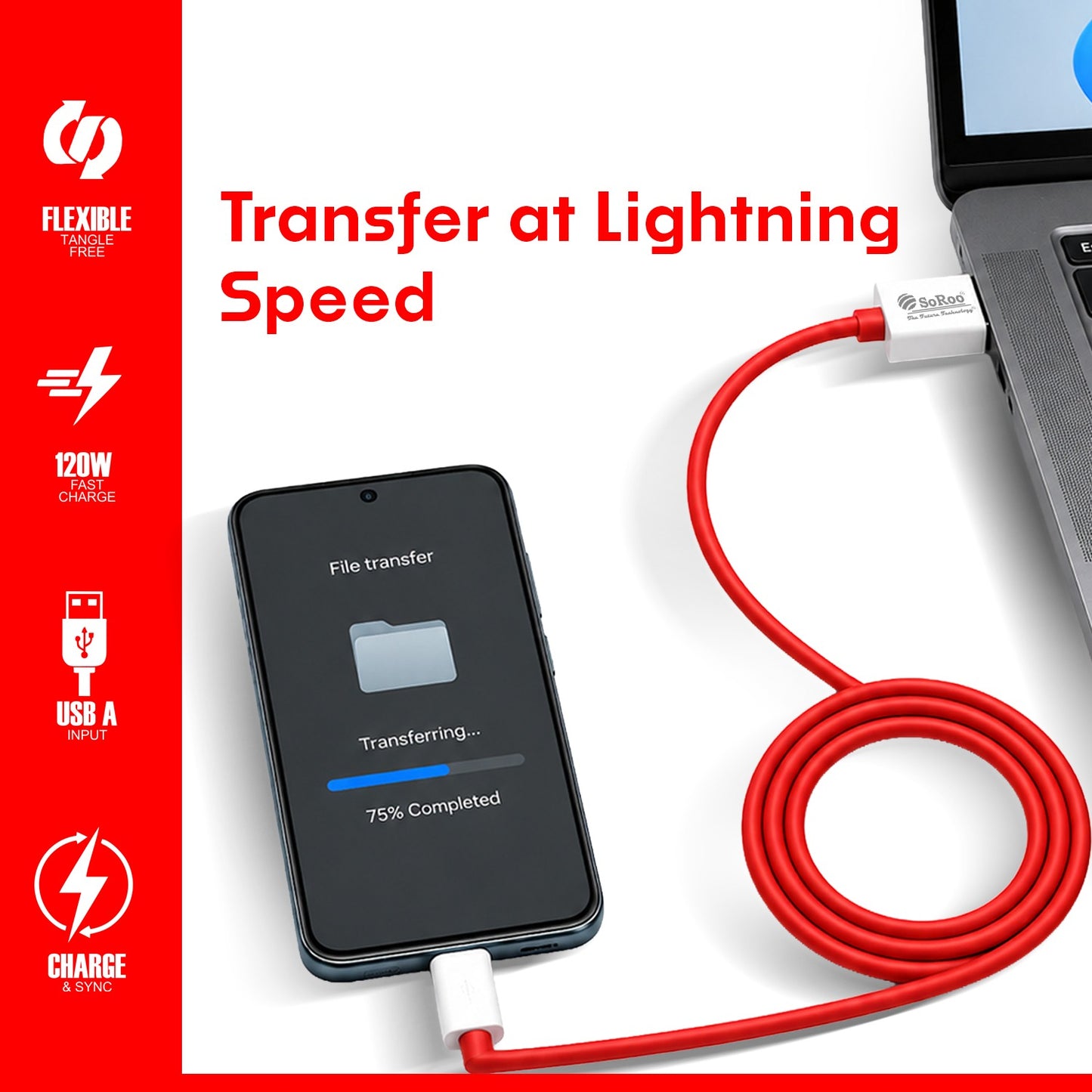 USB to Type-C Data Cable | 120W Fast Charging & High-Speed Data Transfer Soroo SR-DT1