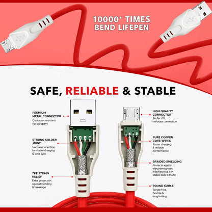 45W Fast Charging USB to V8 Cable | Soroo SR-DT21V8 High Speed Data & Charging Cable – Red