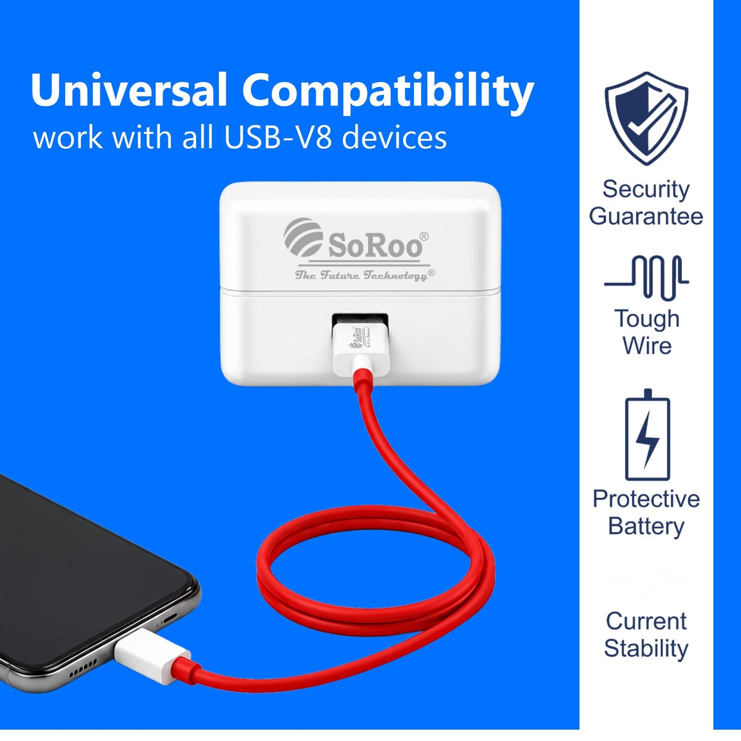 USB to V8 Data Cable | 30W Fast Charging & 480Mbps Data Transfer Soroo SR-DT2 V8