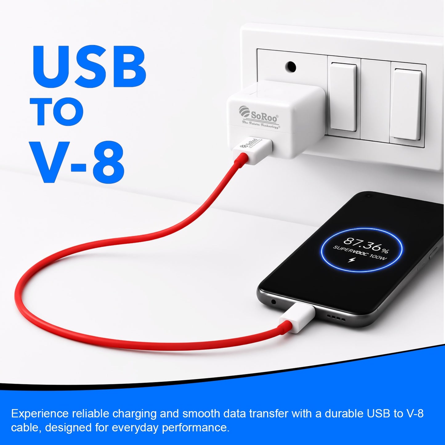 USB to V8 Data Cable | 30W Fast Charging & 480Mbps Data Transfer Soroo SR-DT2 V8