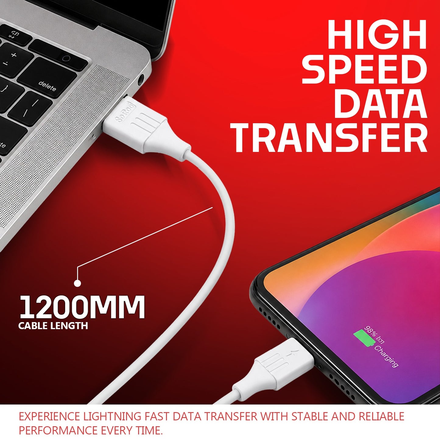 USB to V8 Data Cable | 36W Fast Charging, 1.2 Meter Cable Soroo SR-DT2