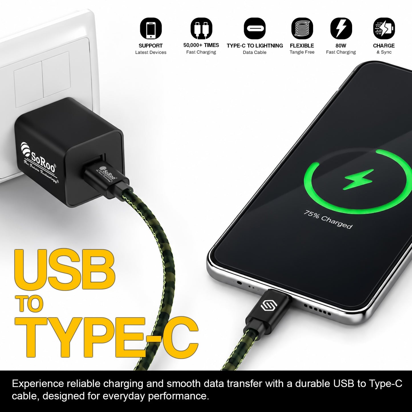 USB to Type-C Data Cable | 45W Fast Charging & Sync Cable Soroo SR-DT3