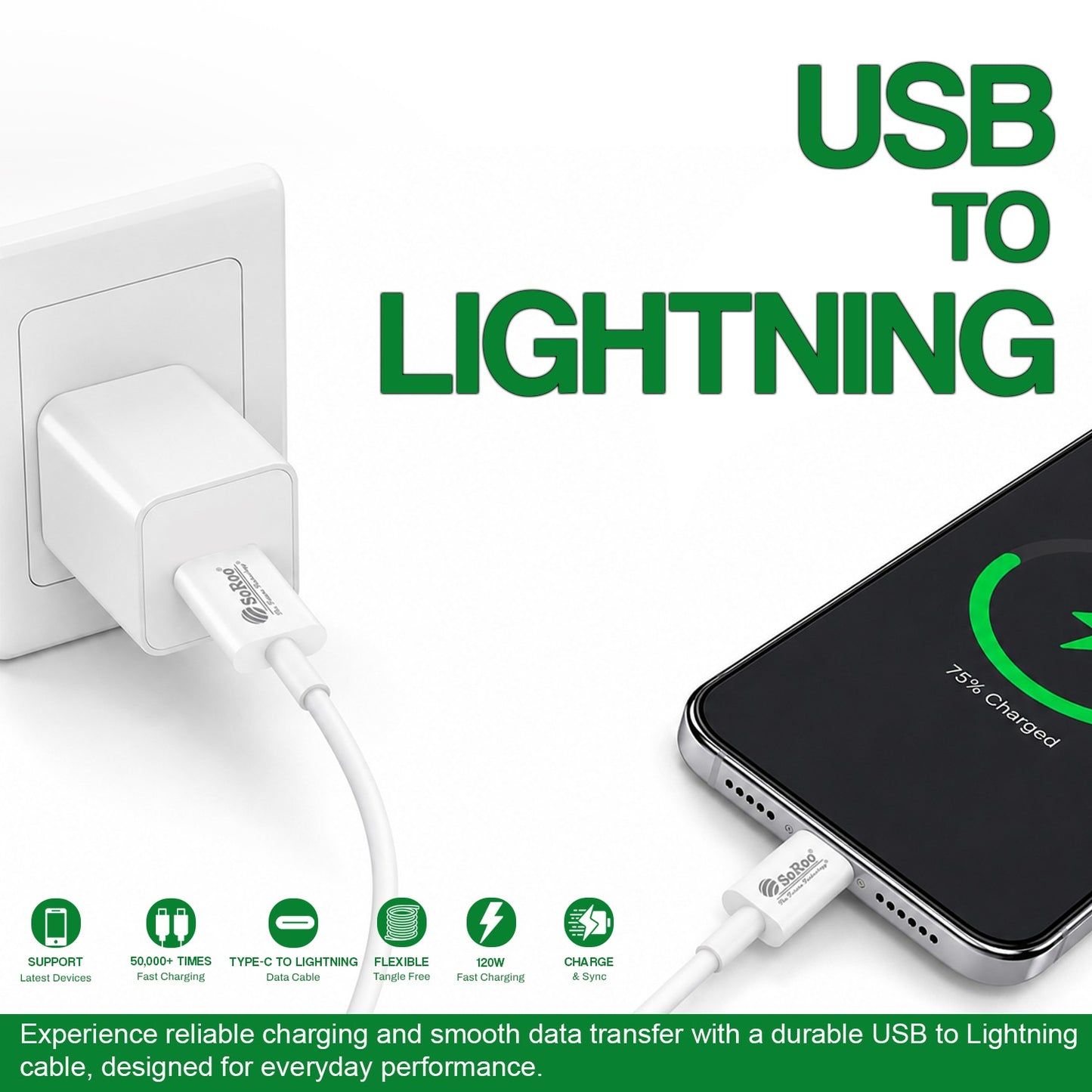 USB to Lightning Data Cable | 120W Fast Charging, 1.2 Meter Cable Soroo SR-DT5