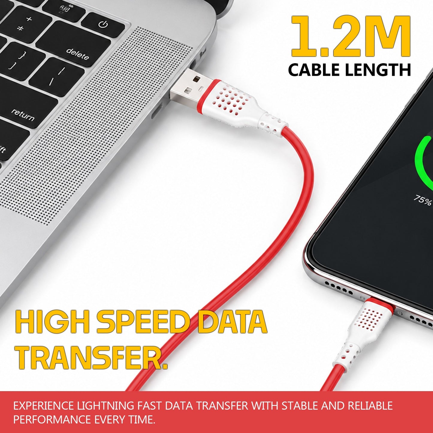 USB to Type-C Data Cable | 75W Fast Charging, 1.2 Meter Cable Soroo SR-DT7