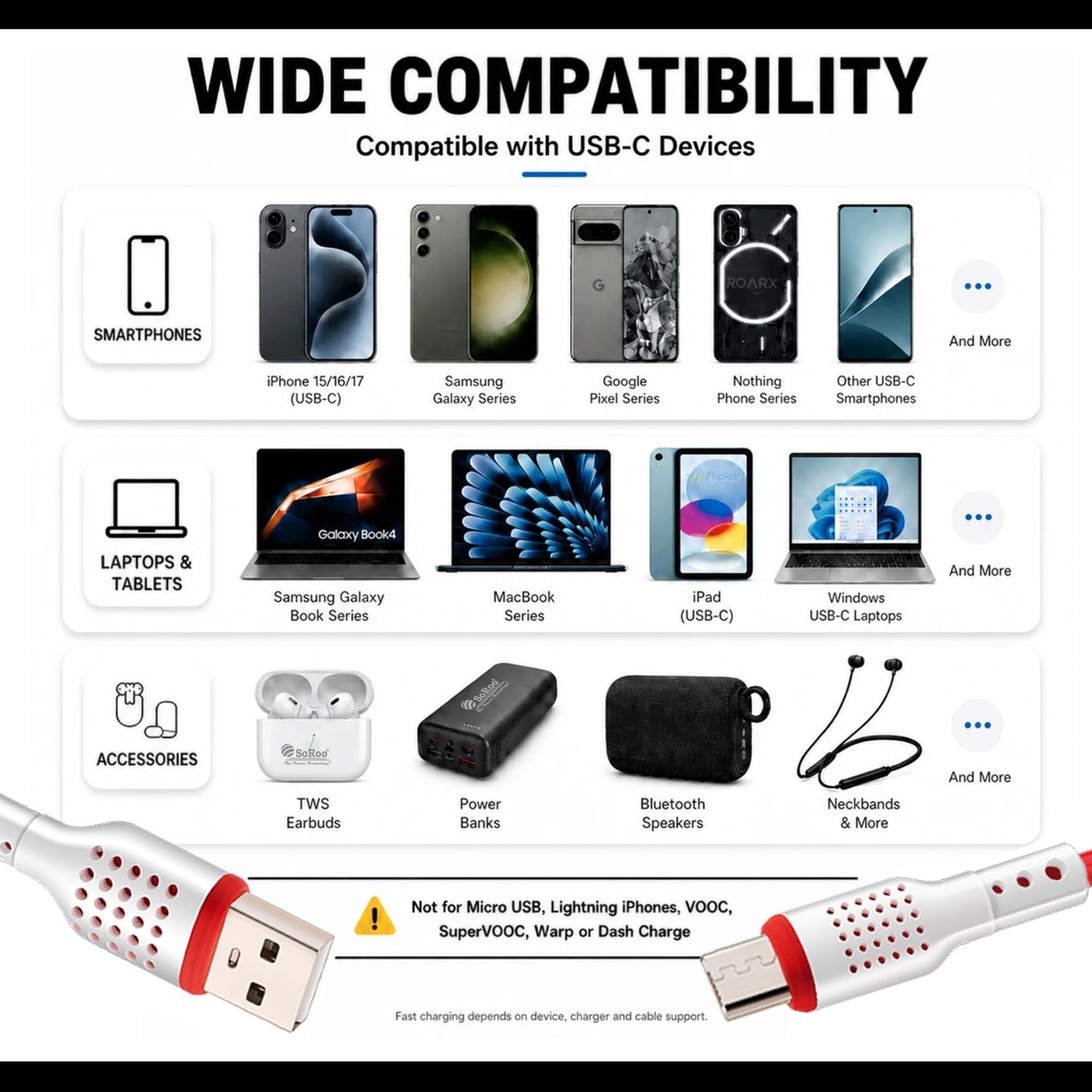 USB to Type-C Data Cable | 75W Fast Charging, 1.2 Meter Cable Soroo SR-DT7
