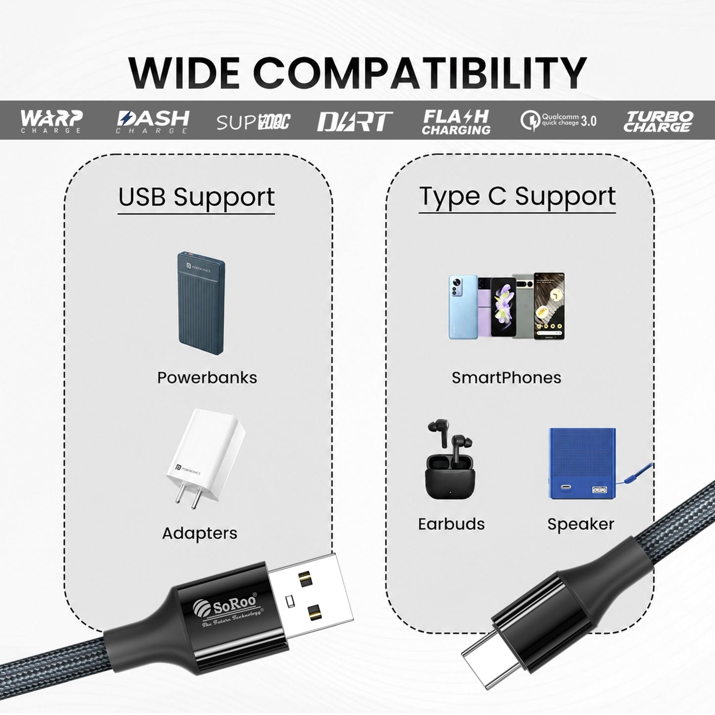 USB to Type-C Data Cable | 120W Fast Charging, 2 Meter Cable Soroo SR-DT9