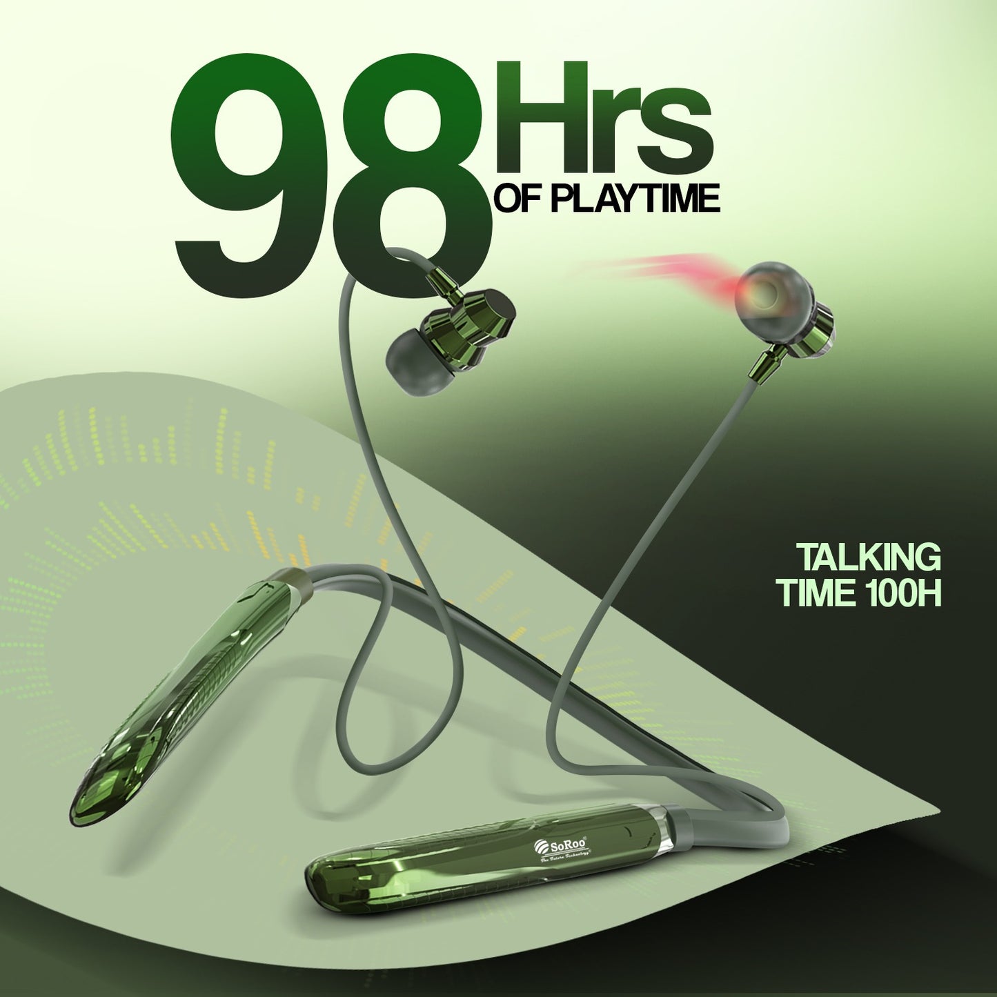 Wireless Neckband | 98 Hours Playtime, ANC ENC Noise Cancellation & BT 5.4 Soroo SR-IBAND-44