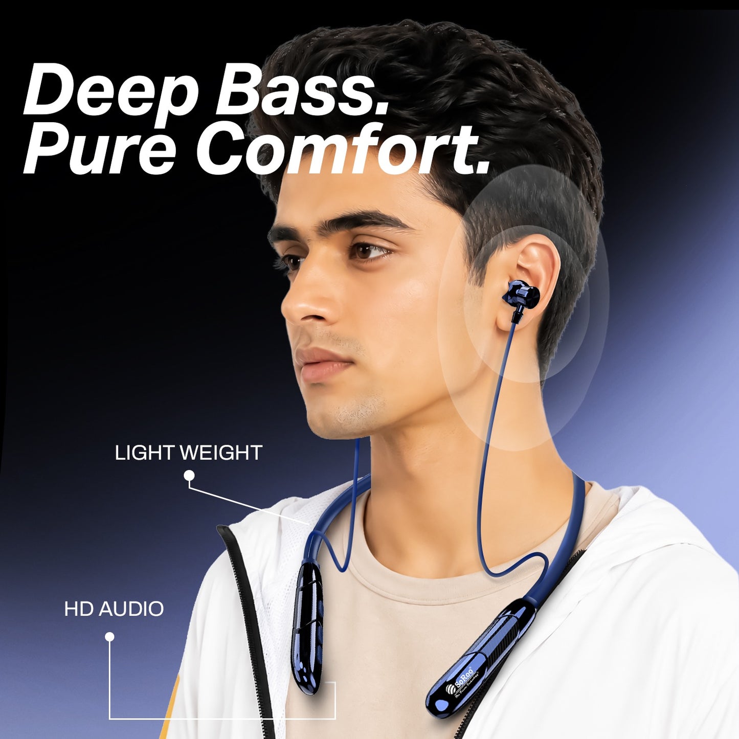 Neckband | 98H Playtime Bluetooth Neckband with Deep Bass & Magnetic Design – Soroo SR-INECK53