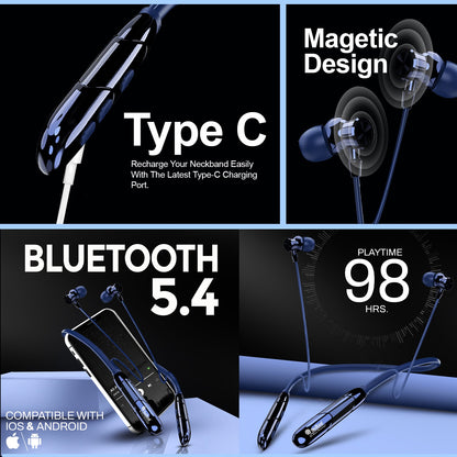 Neckband | 98H Playtime Bluetooth Neckband with Deep Bass & Magnetic Design – Soroo SR-INECK53