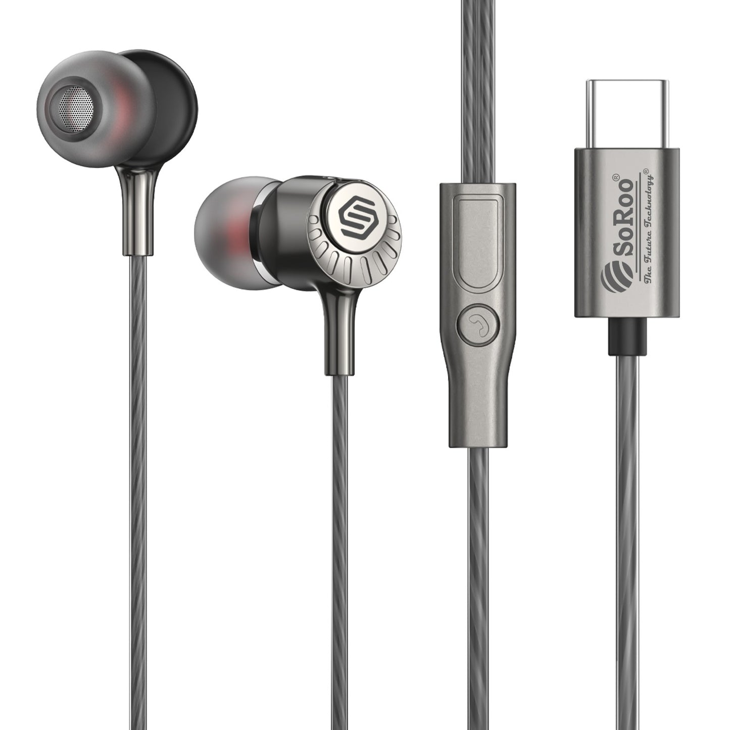 Type C Wired Earphones with Mic | Soroo SR-ITUNE1 In-Ear Earphones – Grey