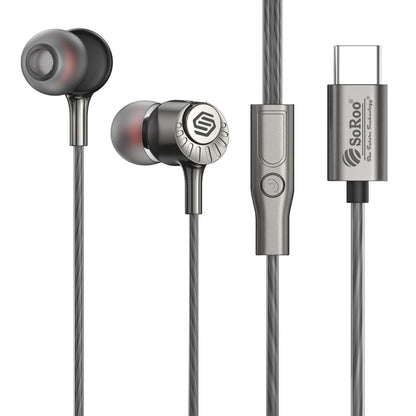 Type C Wired Earphones with Mic | Soroo SR-ITUNE1 In-Ear Earphones – Grey