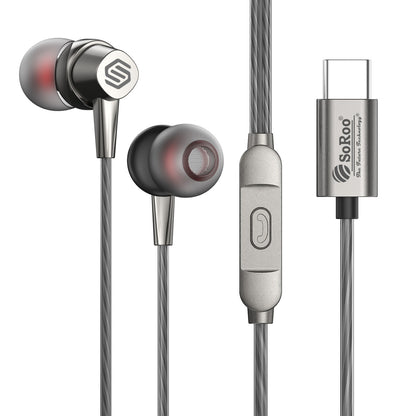 Type C Wired Earphones with Mic | Soroo SR-ITUNE6 In-Ear Earphones – Grey