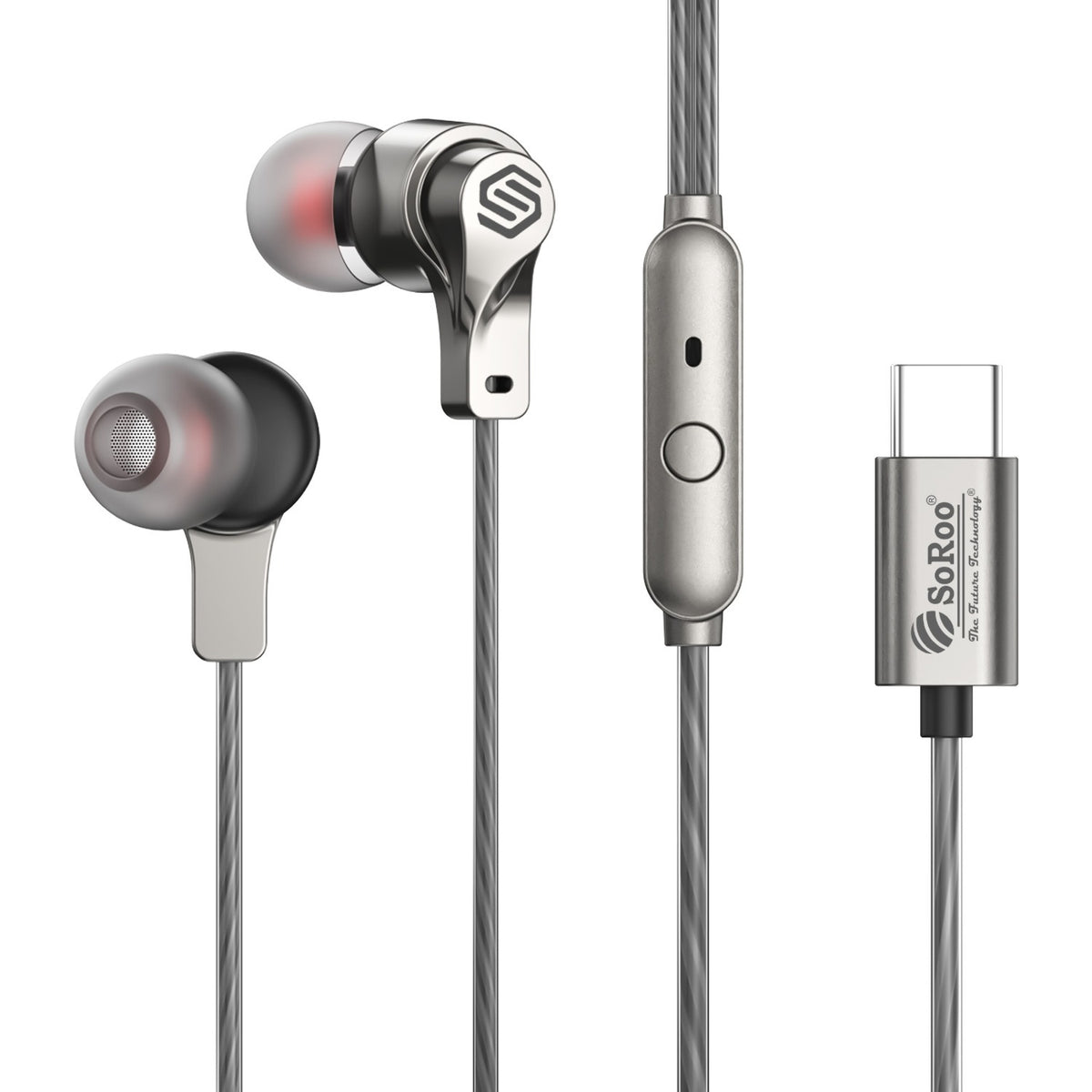 Type C Wired Earphones with Mic | Soroo SR-ITUNE7 In-Ear Earphones – Grey