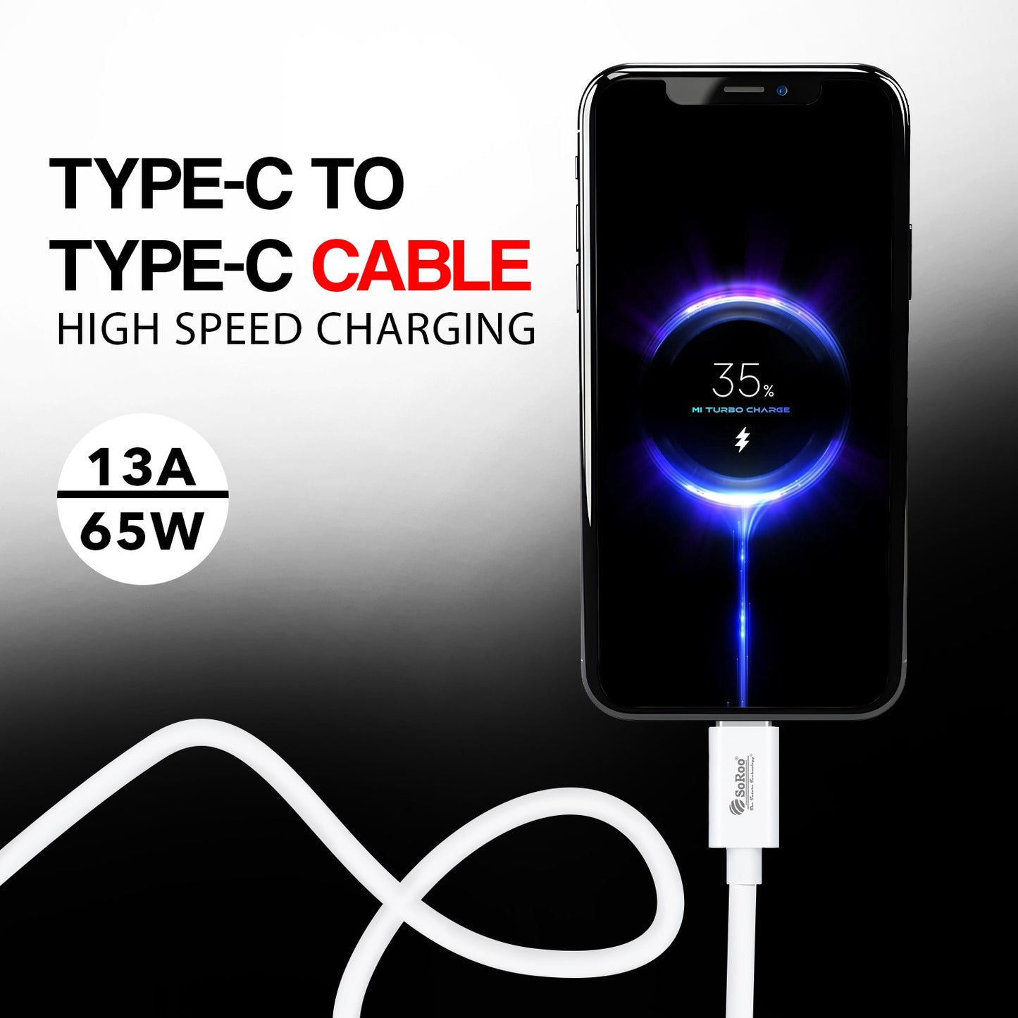 Fast Charging Cable 13A | 65W | Soroo SR-PD08 High Speed Charging Cable – White