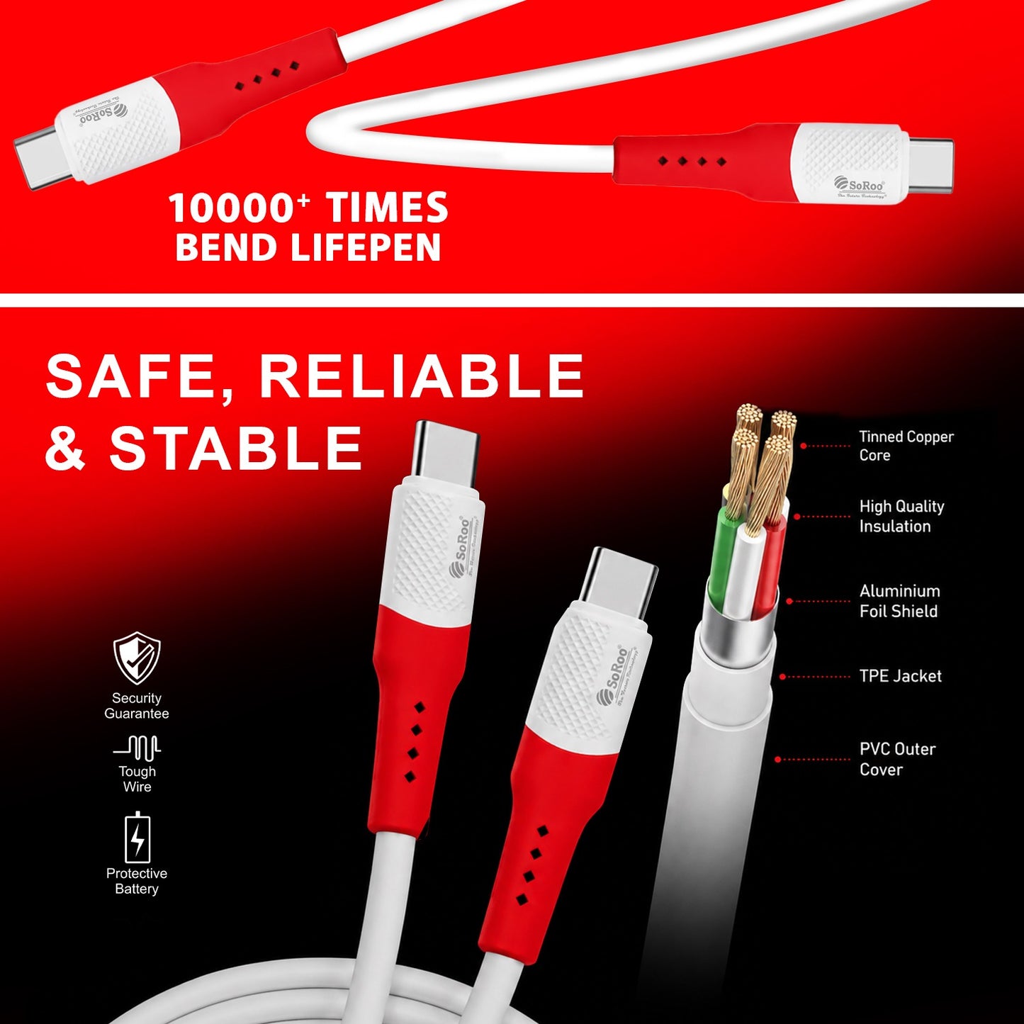 Fast Charging Cable 120W | Soroo SR-PD09 High Speed Charging & Data Cable – White