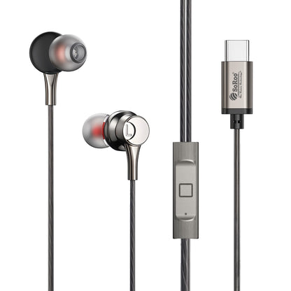 Type C Wired Earphones with Mic | Soroo SR-X193 13mm Dynamic Driver Hi-Fi Bass In-Ear Earphones – Grey