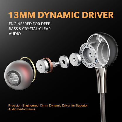 Type C Wired Earphones with Mic | Soroo SR-X193 13mm Dynamic Driver Hi-Fi Bass In-Ear Earphones – Grey