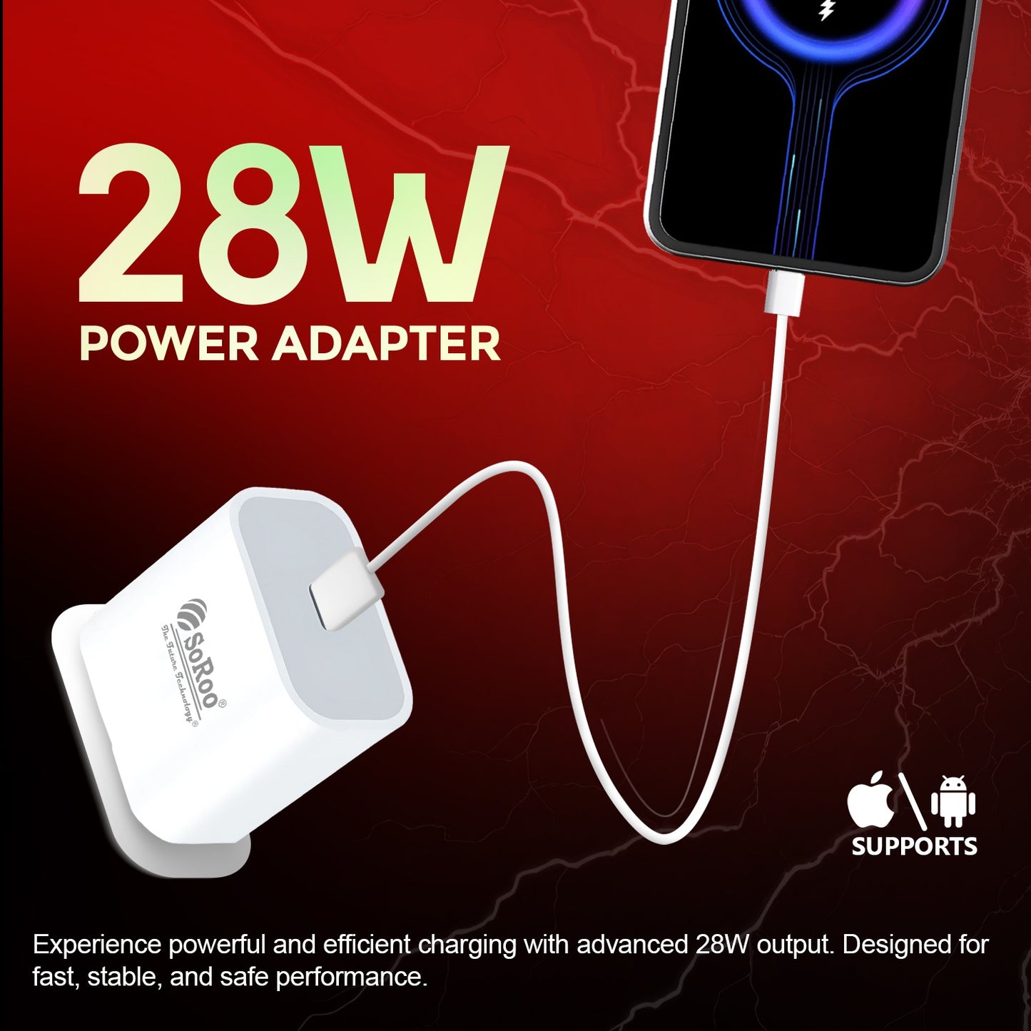 Fast Charging Power Adapter 28W for Android & iOS with Smart Protection Soroo SR-iCharge-1