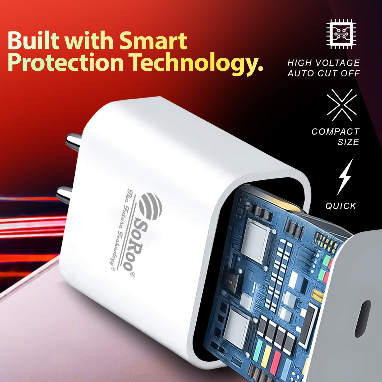 Fast Charging Power Adapter 28W for Android & iOS with Smart Protection Soroo SR-iCharge-1