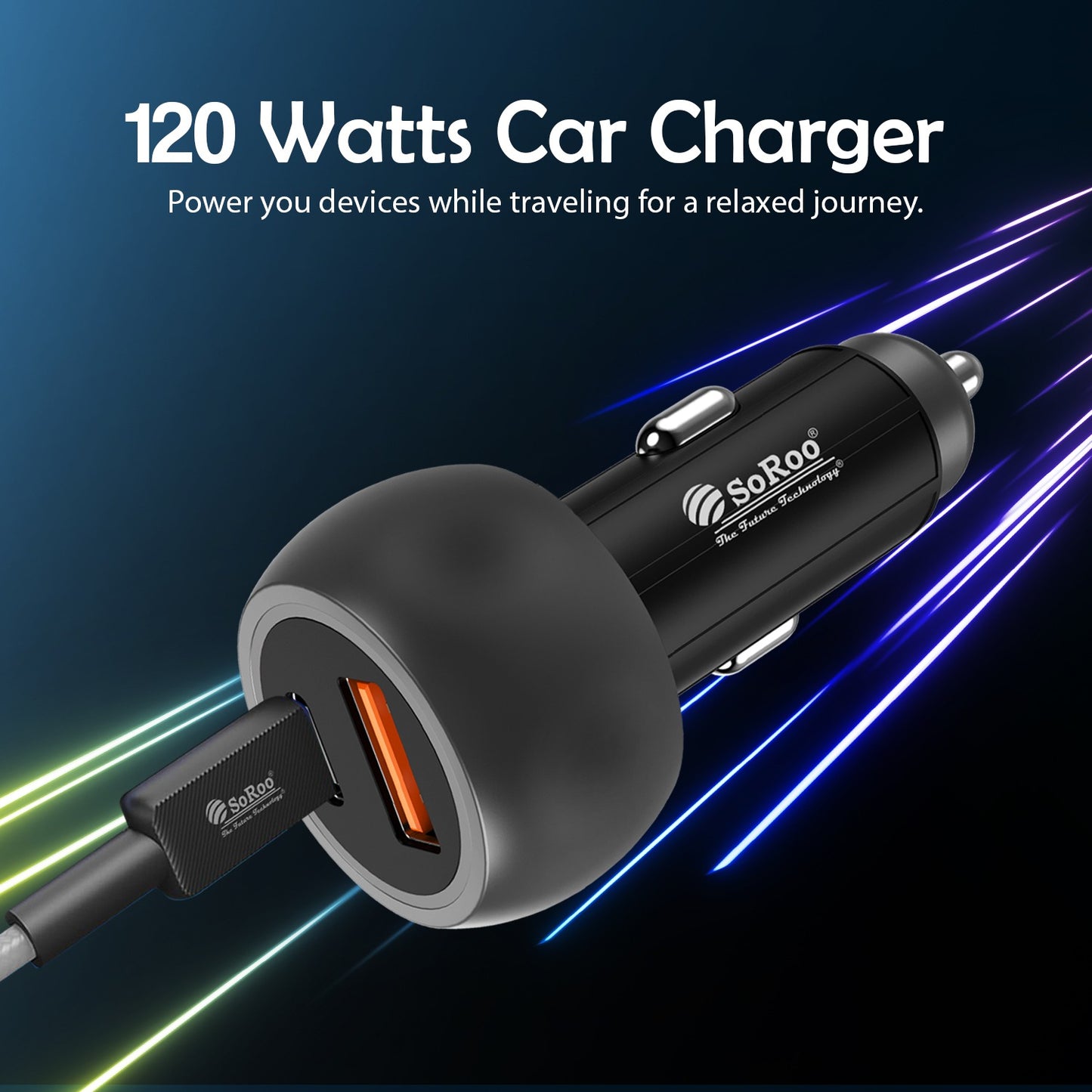 Car Charger | 120W Fast Charging Type-C PD + USB Dual Output Soroo SR C-21