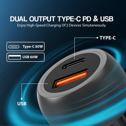 Car Charger | 120W Fast Charging Type-C PD + USB Dual Output Soroo SR C-21
