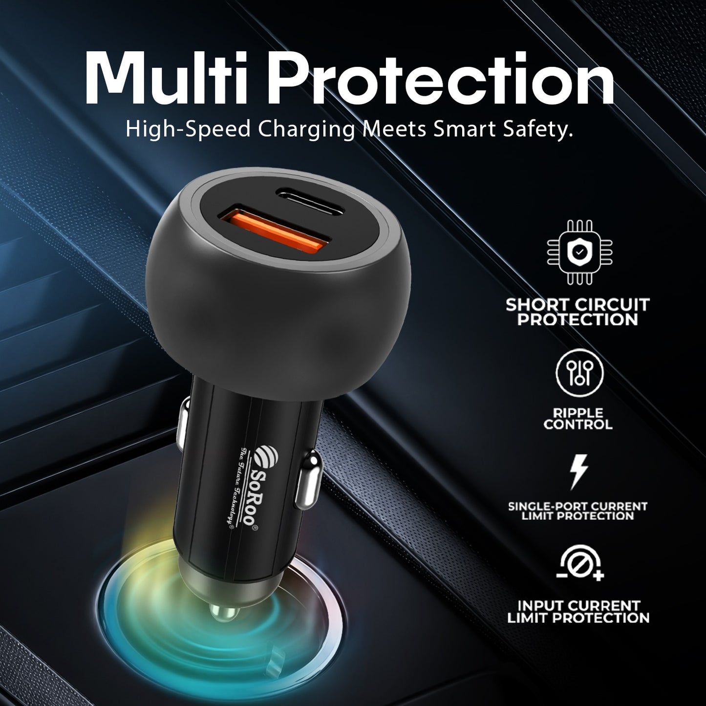 Car Charger | 120W Fast Charging Type-C PD + USB Dual Output Soroo SR C-21