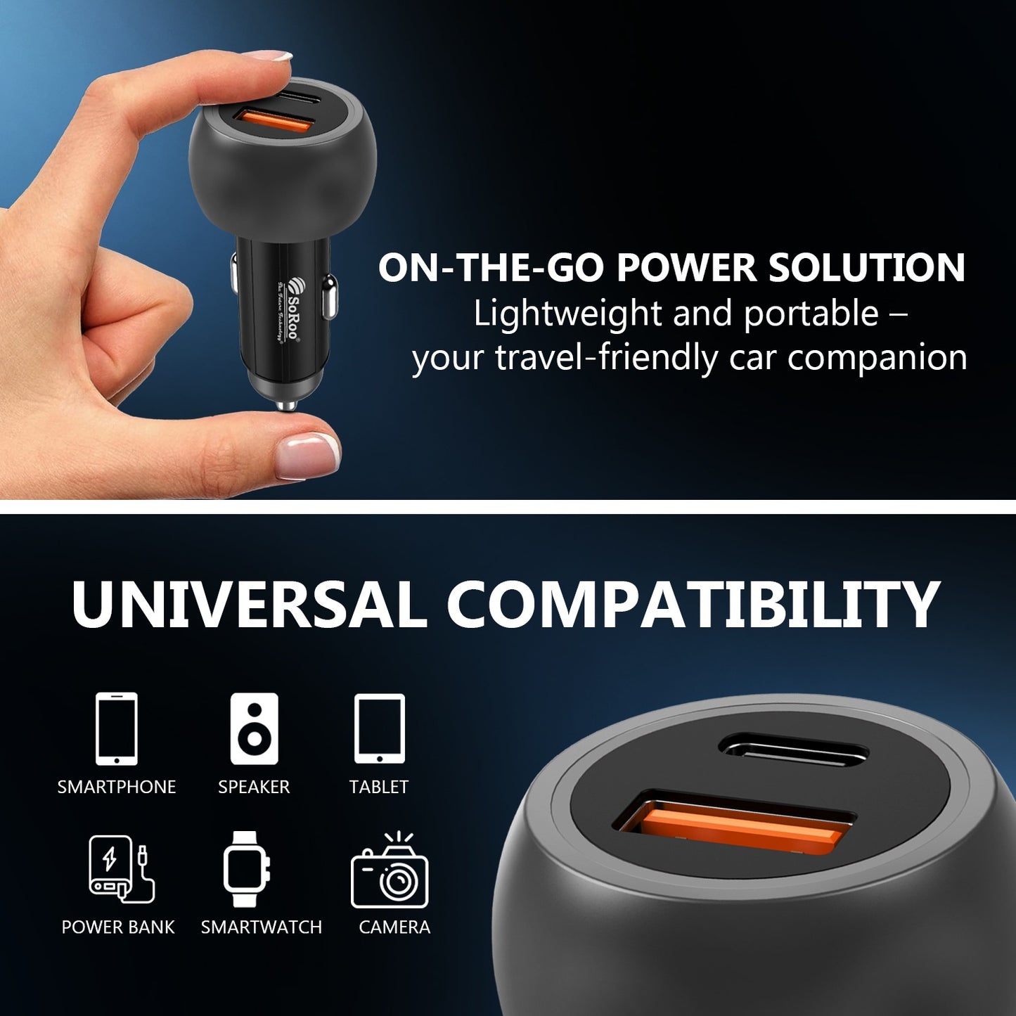 Car Charger | 120W Fast Charging Type-C PD + USB Dual Output Soroo SR C-21