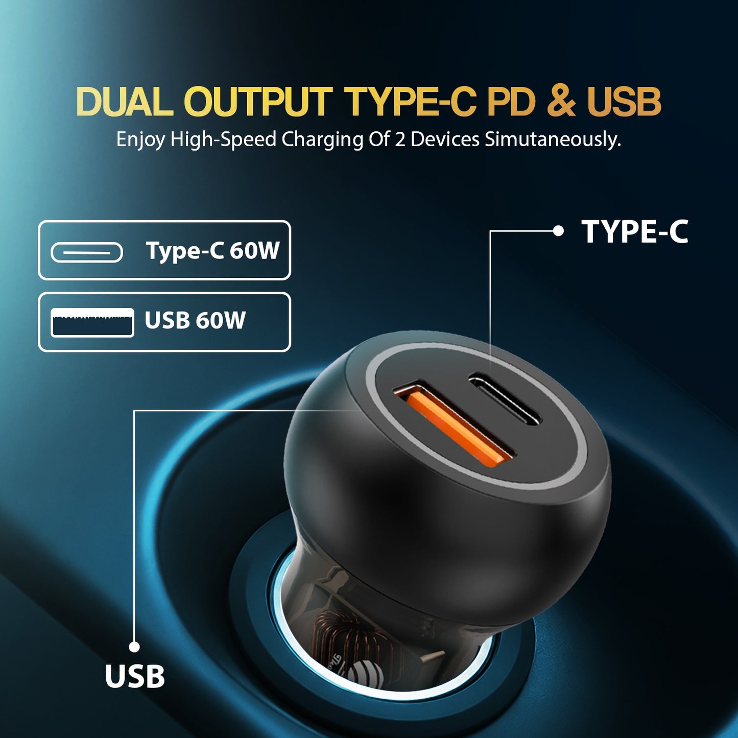 Car Charger | 120W Fast Charging Type-C PD + USB Dual Output Soroo SR C 20