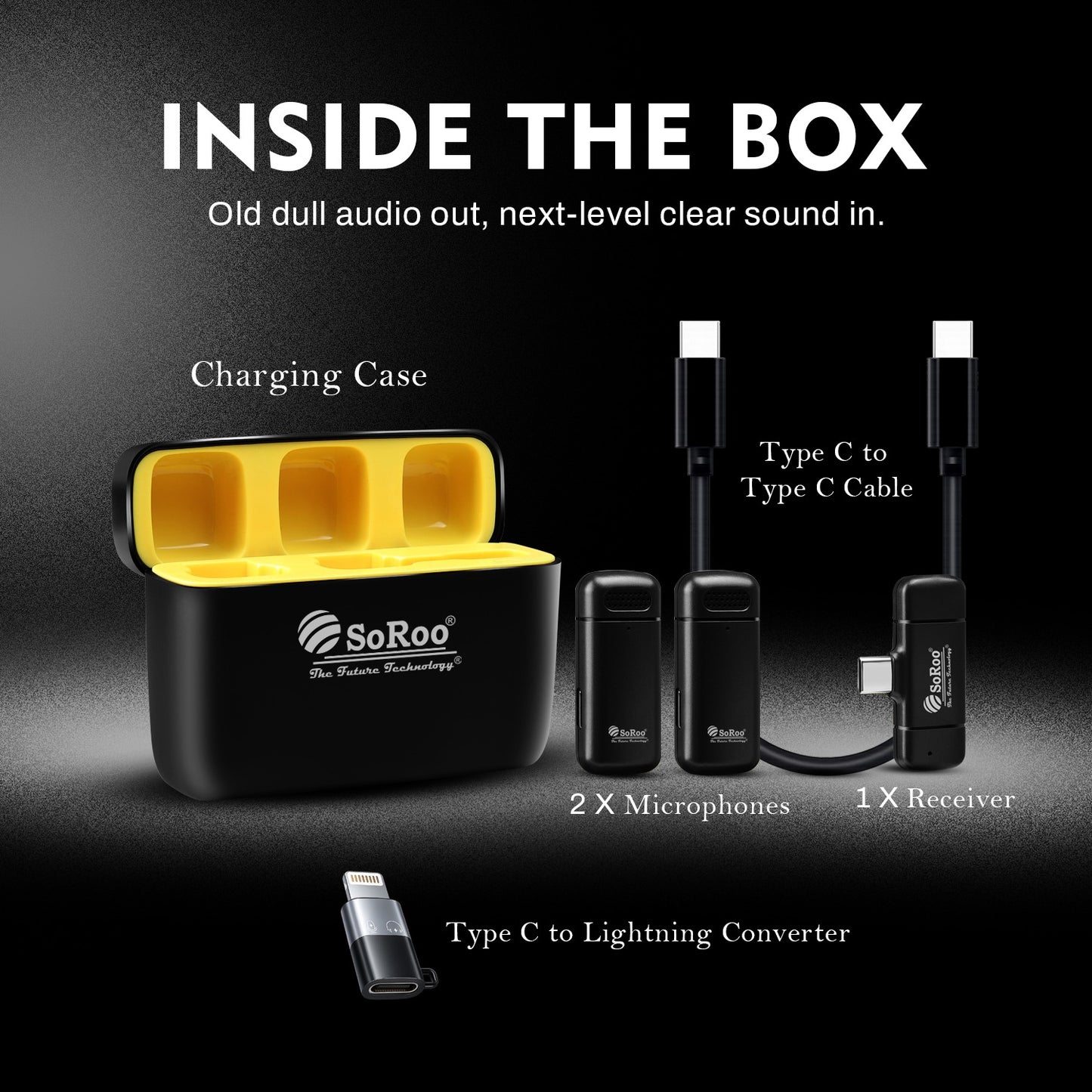 Wireless Microphone ANC ENC Charging Case 70Hr Soroo SR Collar 03 Black