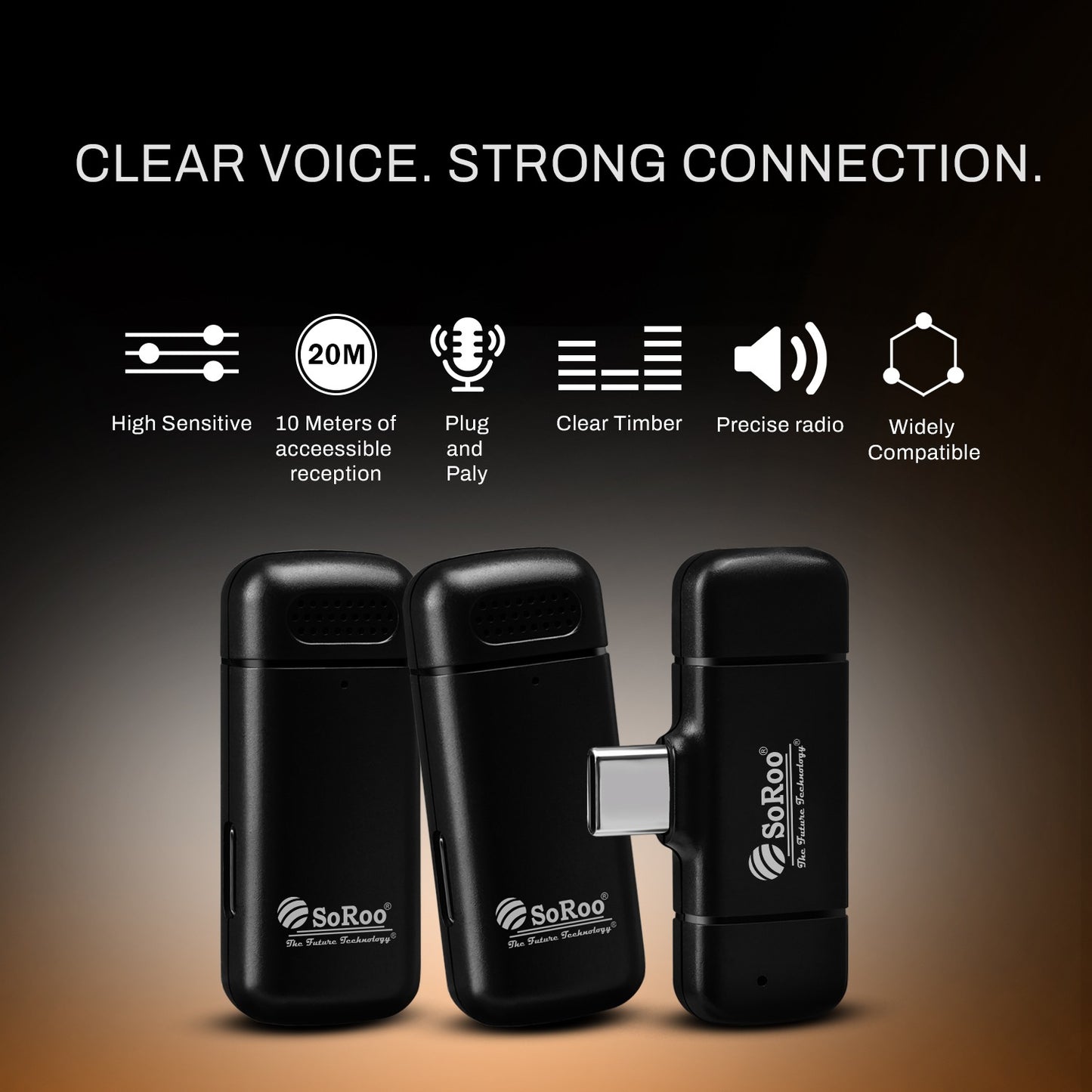 Wireless Microphone ANC ENC Charging Case 70Hr Soroo SR Collar 03 Black
