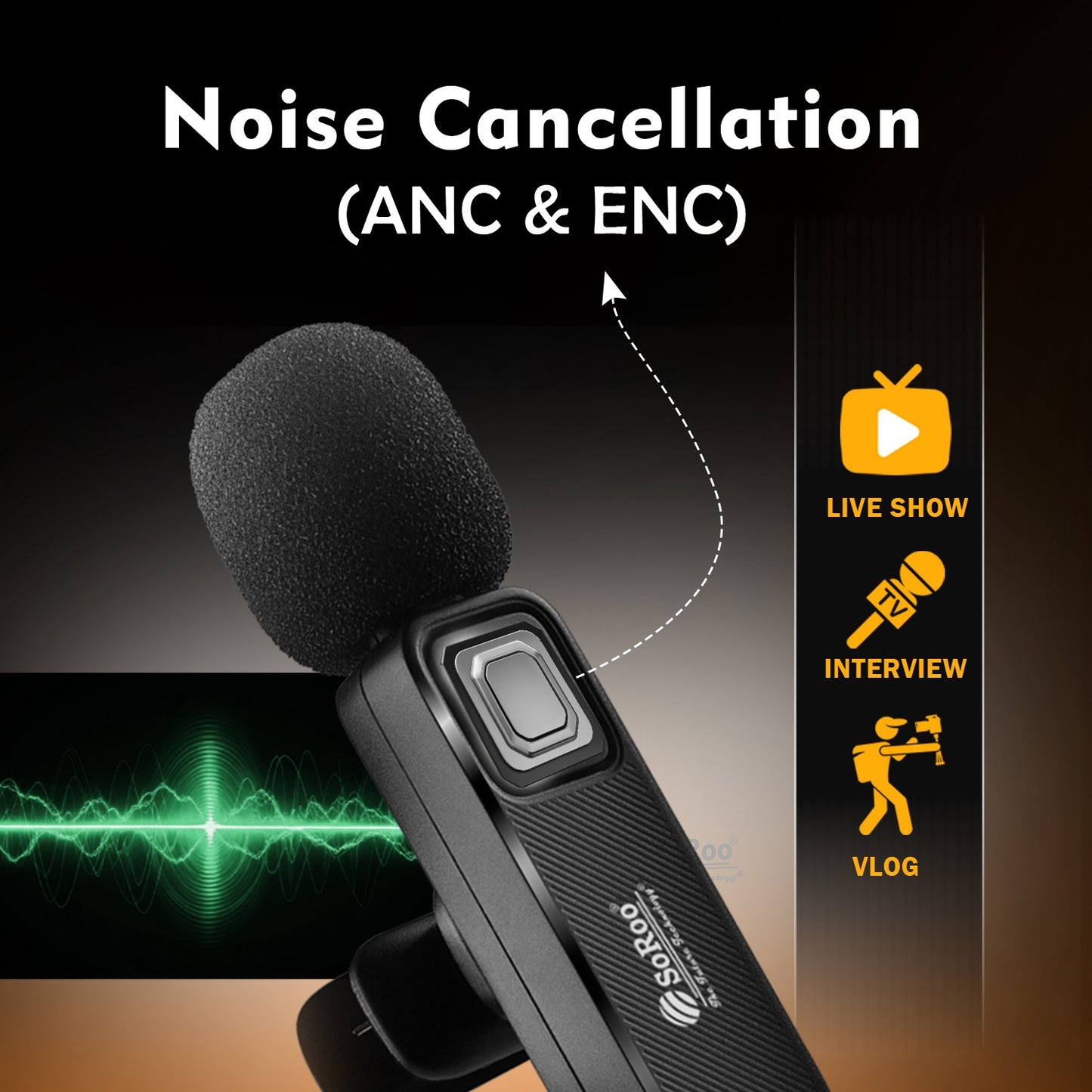 Wireless Microphone ANC ENC Charging Case 70Hr Soroo SR Collar 04 Black
