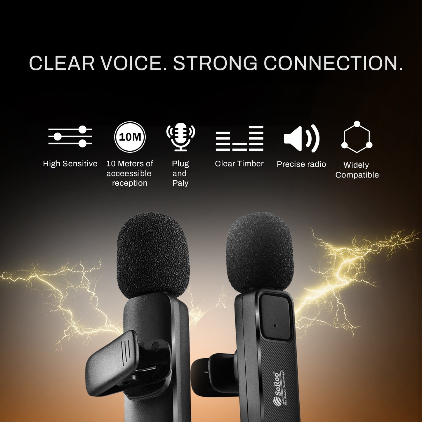 Wireless Microphone ANC ENC Charging Case 70Hr Soroo SR Collar 04 Black