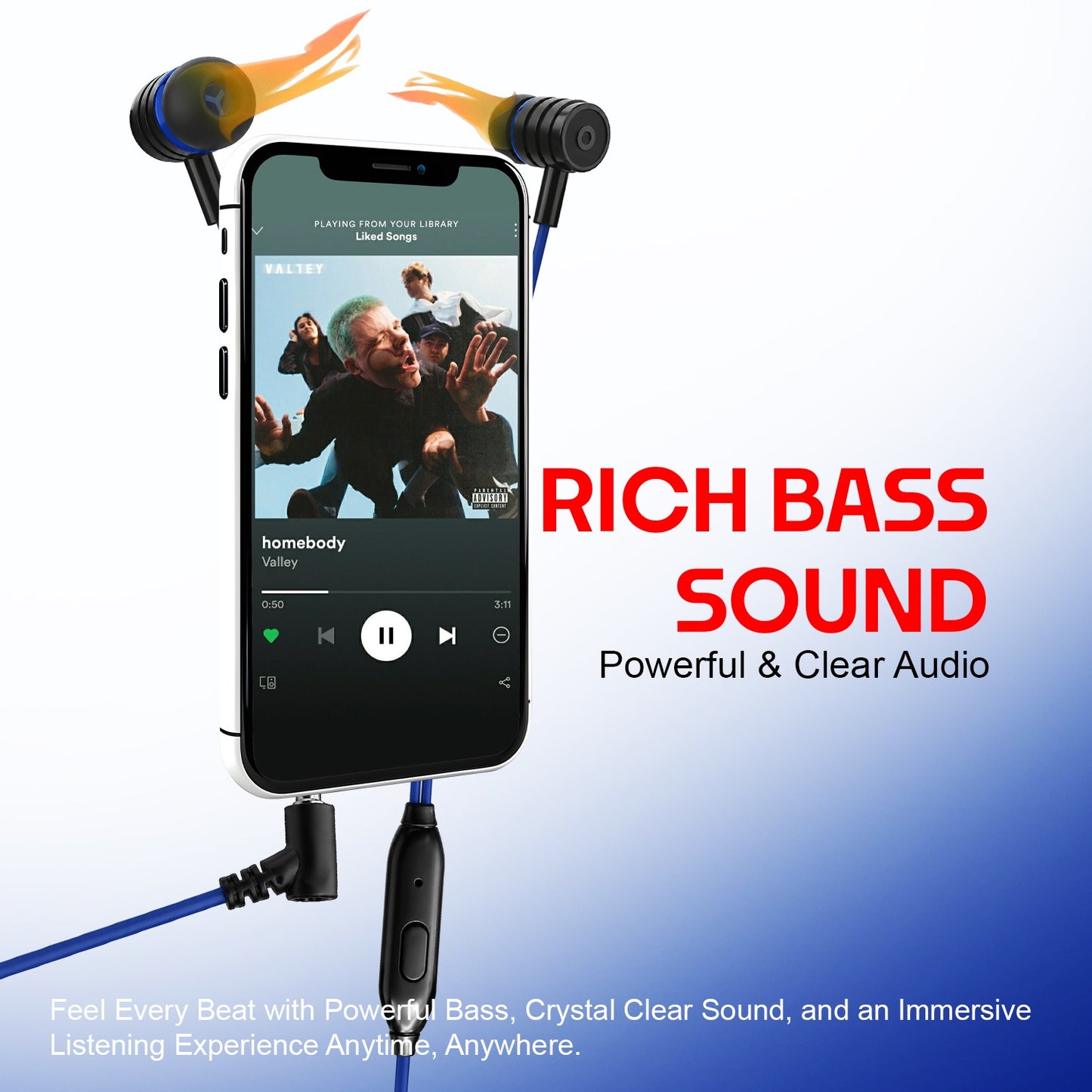 Wired Earphones with Mic | Soroo YO-A37 13mm Dynamic Driver AUX Earphones – Blue