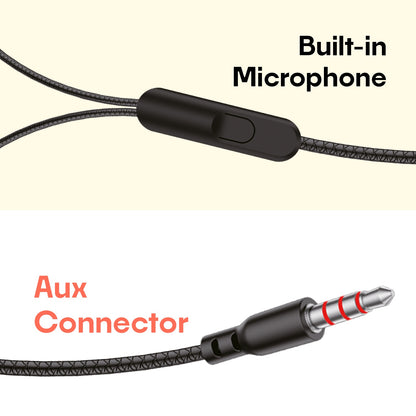 Wired Earphones with Mic | Soroo YO-A53 13mm Dynamic Driver AUX Earphones – Black