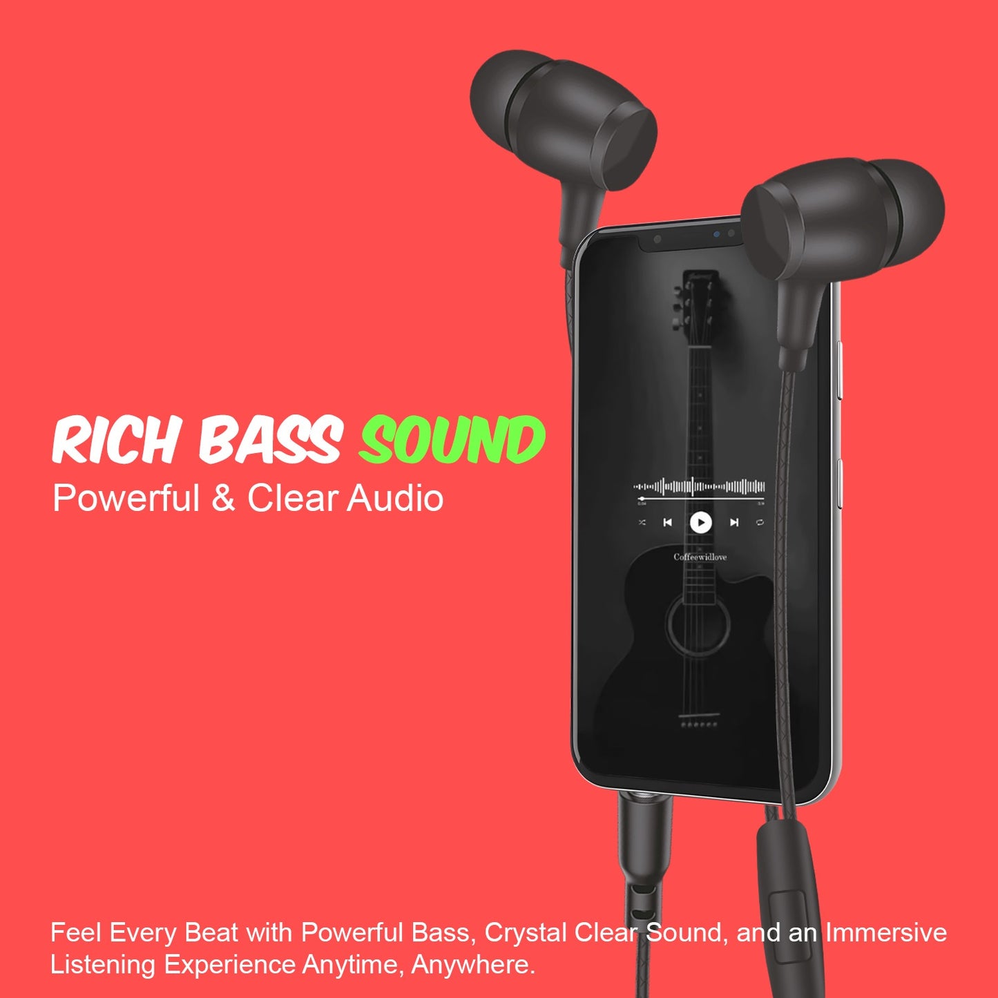 Wired Earphones with Mic | Soroo YO-A55 13mm Dynamic Driver AUX Earphones – Black