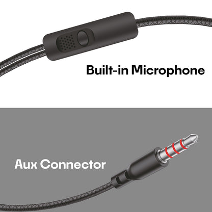 Wired Earphones with Mic | Soroo YO-A56 13mm Dynamic Driver AUX Earphones – Black