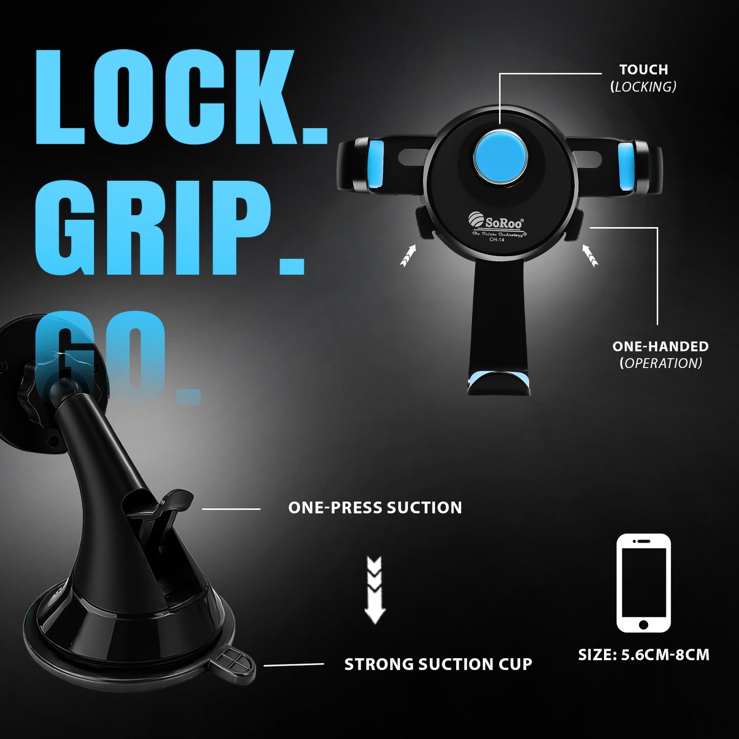 Car Mobile Holder 360° Touch Lock Strong Suction Soroo CH-14