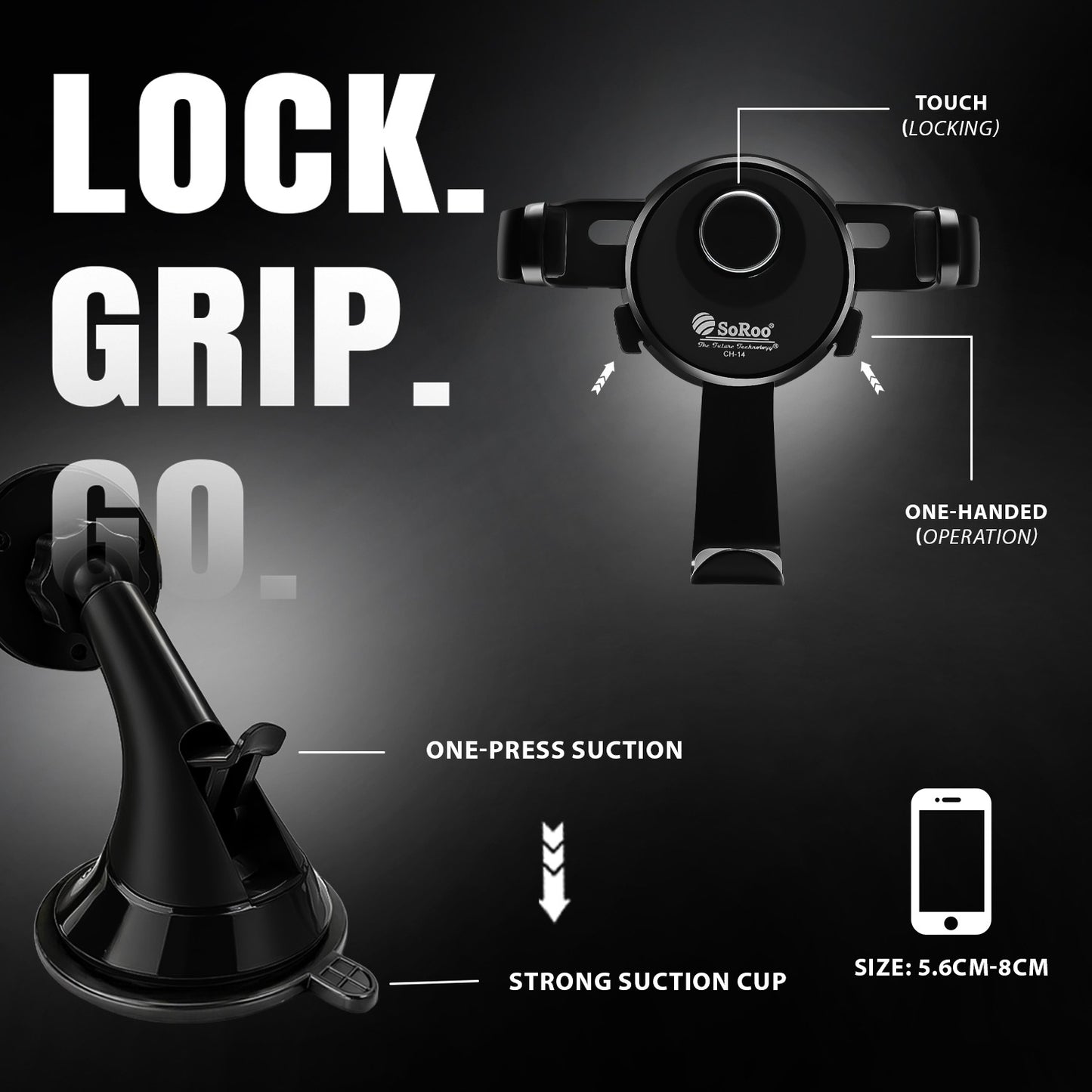 Car Mobile Holder 360° Touch Lock Strong Suction Soroo CH-14
