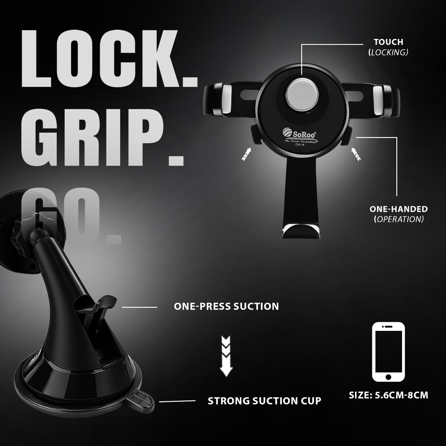 Car Mobile Holder 360° Touch Lock Strong Suction Soroo CH-14