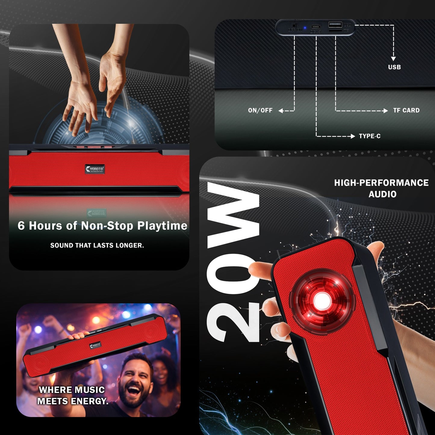 Wireless Speaker Soundbar 20W High Performance Audio 6H Playtime Soroo SP 25